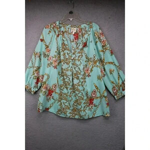 Fig & Flowers Women's 3/4 Balloon Sleeve Blouse-XL-Buckles and Chains